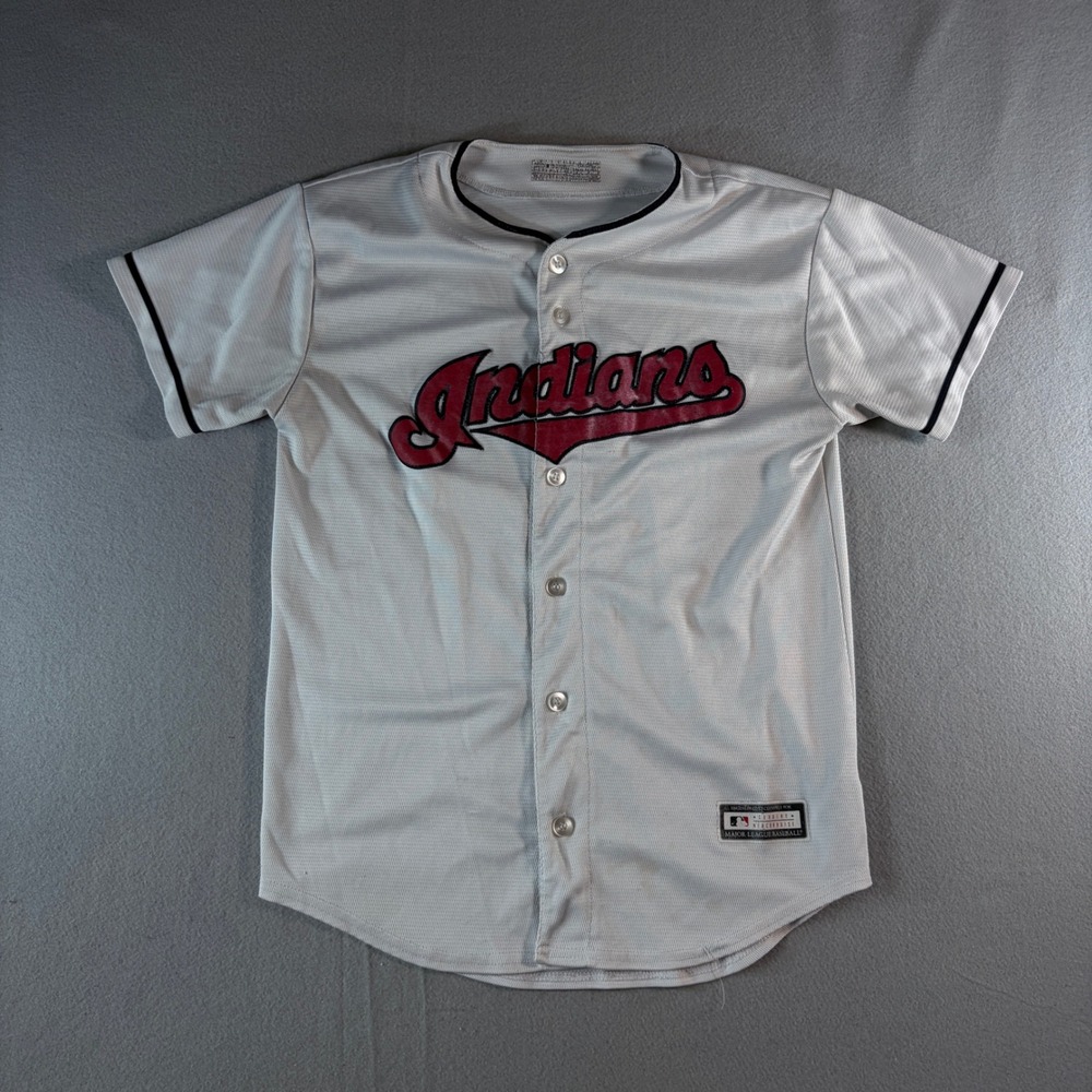 MLB Cleveland Indians Youth Large Baseball Jersey Grey Button Front Mesh